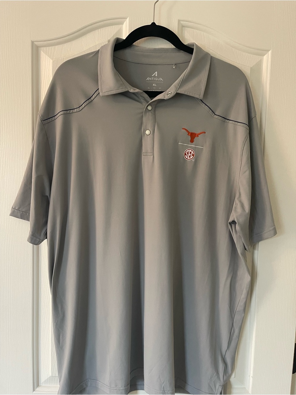 Antigua Men’s Light Gray Polo with Orange Longhorn Logo